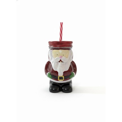 Mason Jar Bocal Père Noël 45cl avec Paille Rayée | Senbonsplans Dakar
