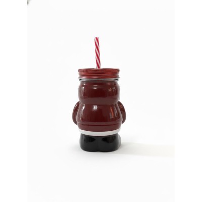 MASON JAR Bocal en verre en forme de Père Noël et paille rayée 45 CL– Gobelet amusant pour les enfants lors des fêtes.