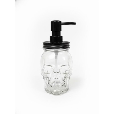 Distributeur de savon en verre avec pompe en plastique.