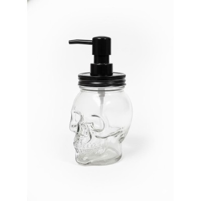 Distributeur de savon en verre avec pompe en plastique.