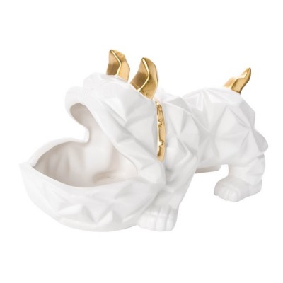 Sculpture Bulldog Vide-Poche 14cm – Blanc et Doré | Senbonsplans Dakar