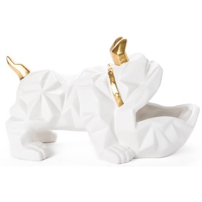 Bulldog Sculpture Trinket Tray 14cm – White and Gold | Senbonsplans Dakar