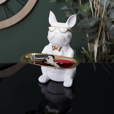 Sculpture Bulldog Plateau Décoratif Doré – Senbonsplans