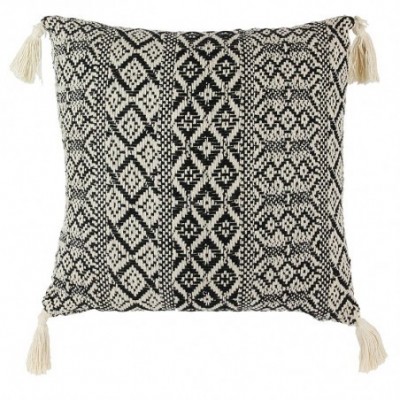 Coussin Ethnique à Pompons Beige – Style Bohème | Senbonsplans Dakar