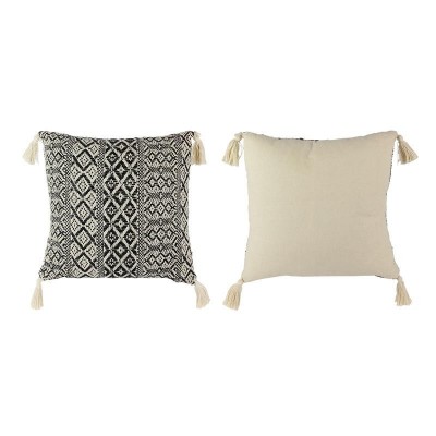 Coussin ethnique à pompons beige