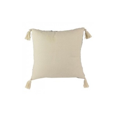 Coussin ethnique à pompons beige