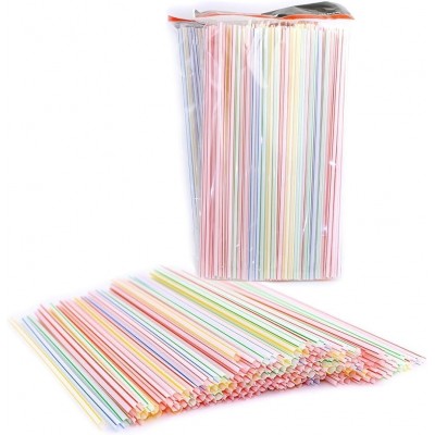 Pailles à boire en plastique - Pailles flexibles jetables longues couleurs PP colorées à rayures en plastique