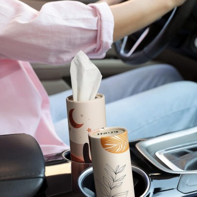 boîtes à mouchoirs rondes bohème pour voiture avec mouchoirs cylindriques pour voiture