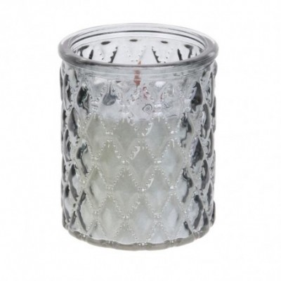 Bougie en verre ciselé à mèche en bois