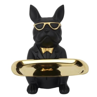 Sculpture Deco Bulldog Noir Vide Poche