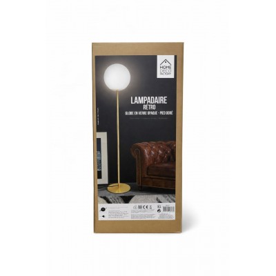 Lampadaire rétro globe en verre opaque -pieds doré