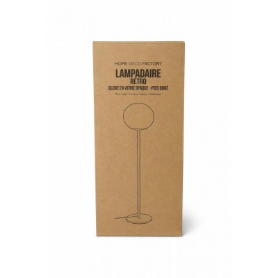 Lampadaire rétro globe en verre opaque -pieds doré