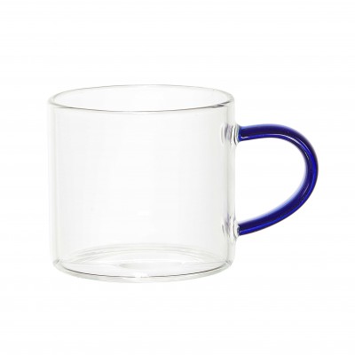 Tasse en verre transparent avec anse colorée 10cl