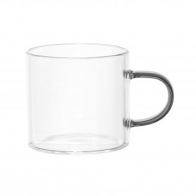 Clear glass cup with colored handle 10cl