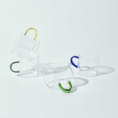 Tasse en verre transparent avec anse colorée 10cl