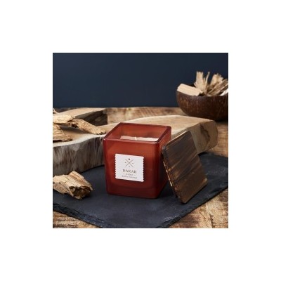 Scented Candle 8cm Square Glass Pot Wood Lid | Senbonsplans Dakar
