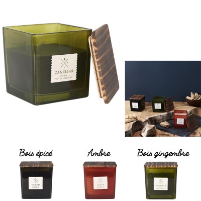 Scented Candle 8cm Square Glass Pot Wood Lid | Senbonsplans Dakar