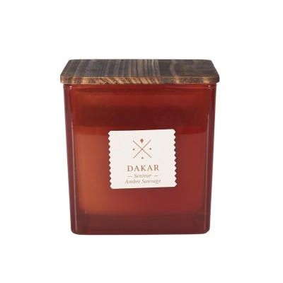 Bougie Parfumée 8cm Pot Verre Carré Couvercle Bois | Senbonsplans Dakar