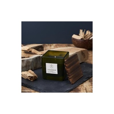 Bougie Parfumée 8cm Pot Verre Carré Couvercle Bois | Senbonsplans Dakar
