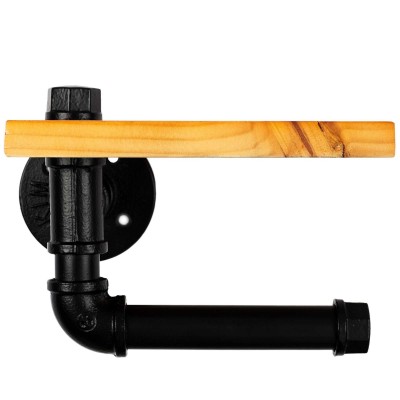 Support mural avec étagère en bois et porte-papier toilette