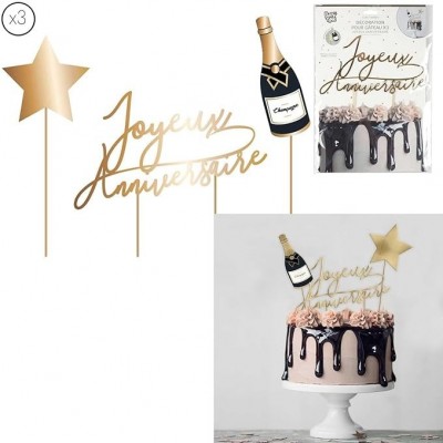 Cake Topper Doré "Joyeux Anniversaire" - Déco Gâteau | Senbonsplans Dakar