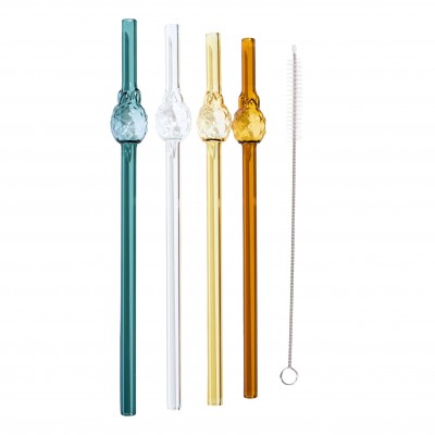 Reusable Colored Glass Straws with Cleaning Brush
