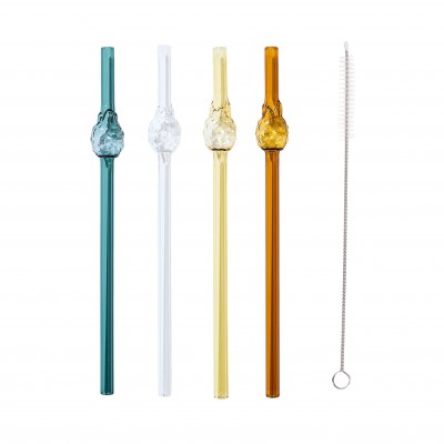 Reusable Colored Glass Straws with Cleaning Brush