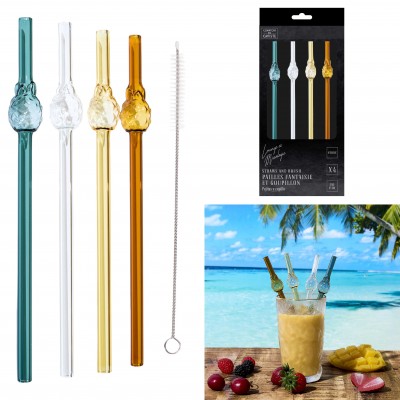 Reusable Colored Glass Straws with Cleaning Brush