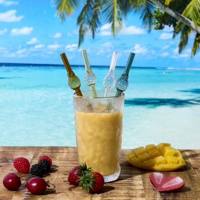 Reusable Colored Glass Straws with Cleaning Brush