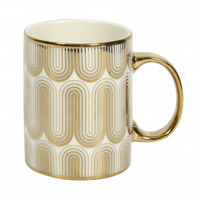 Ceramic coffee mug with gold handle