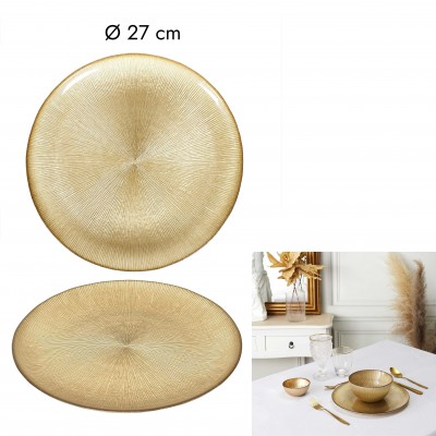 Assiette en Verre Doré 27 cm | Décoration Table Dakar