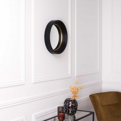 Round Decorative Wall Mirror Black & Gold – Modern Design