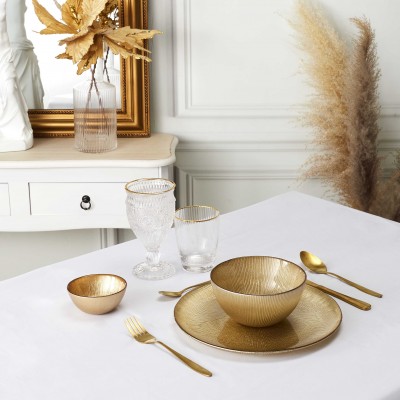 Gold Glass Bowl with Tray | Elegant Table Decoration
