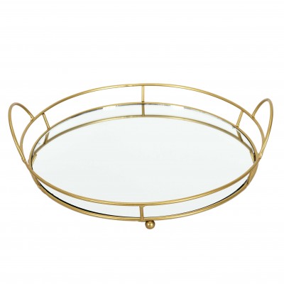 Plateau de service rond doré avec poignées – Plateau décoratif