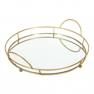Plateau de Service Miroir 34cm Doré - Poignées | Senbonsplans Dakar
