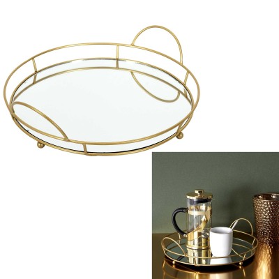 Gold Round Serving Tray with Handles – Decorative Serving Tray
