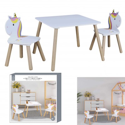 Ensemble table et chaises pour enfants – Thème licorne