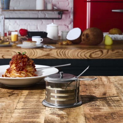 Saupoudreur à parmesan en acier inoxydable avec cuillère