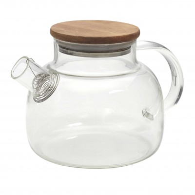 Théière en verre avec couvercle en bois