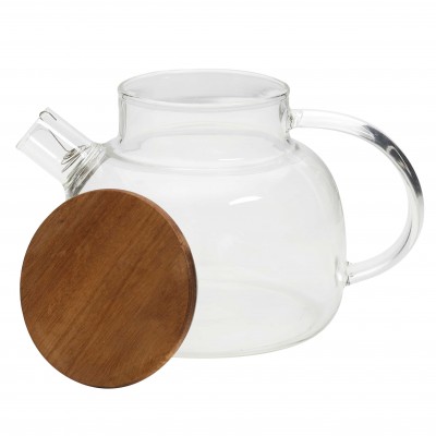 Théière en verre avec couvercle en bois