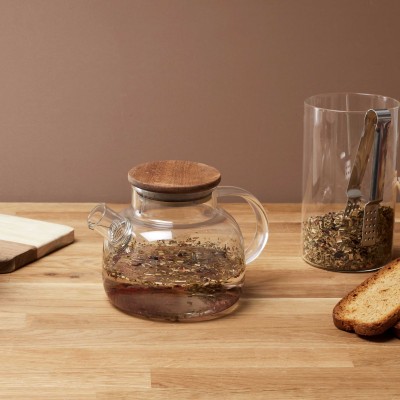 Théière en verre avec couvercle en bois