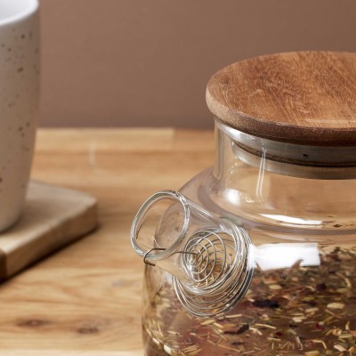 Théière en verre avec couvercle en bois