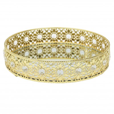 Round Gold Decorative Metal Tray