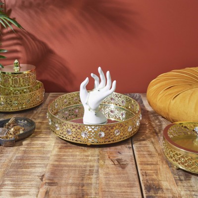 Plateau Rond Métal Doré 25 cm | Plateau Service Élégant Dakar