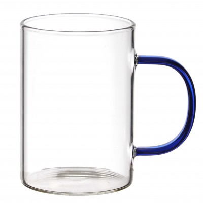 Tasse en verre transparent avec anse colorée 30cl