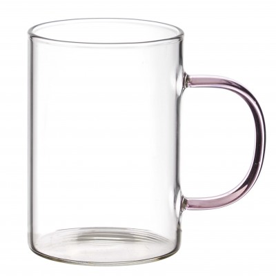 Tasse en verre transparent avec anse colorée 30cl