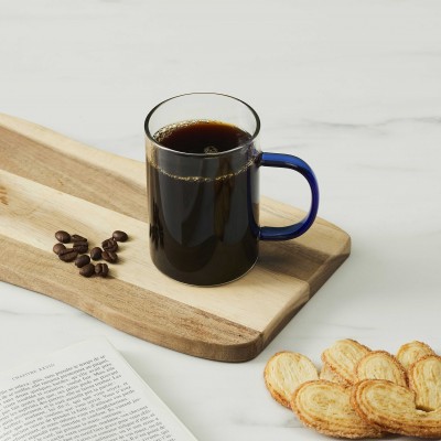 Tasse en verre transparent avec anse colorée 30cl