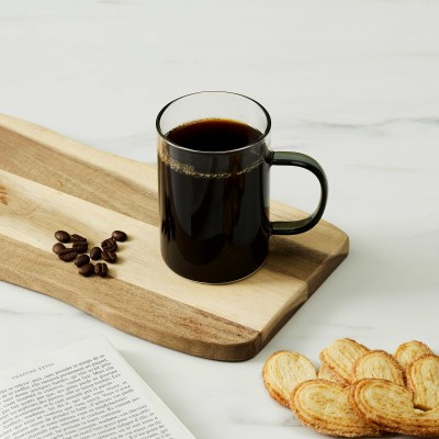 Tasse en verre transparent avec anse colorée 30cl
