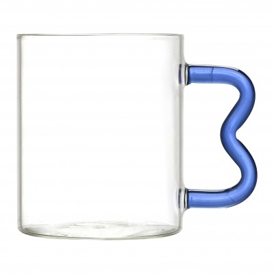 Tasse en verre transparent avec anse colorée design