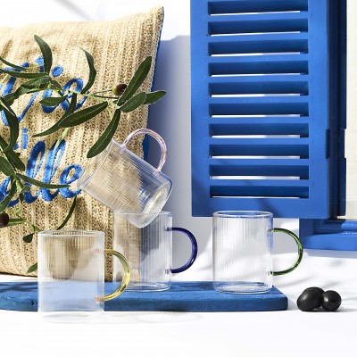 Small Clear Glass Mug with Colored Handle